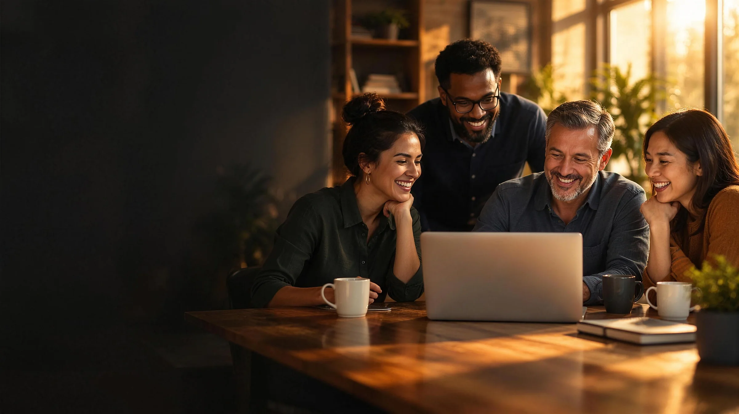 Business owners reviewing a plan together at a laptop